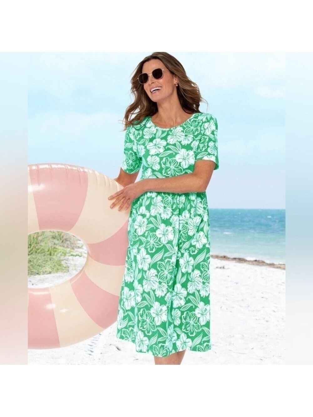 Appleseeds NWOT Boardwalk Knit Weekend Floral Hawaiian Vacation Midi Dress
